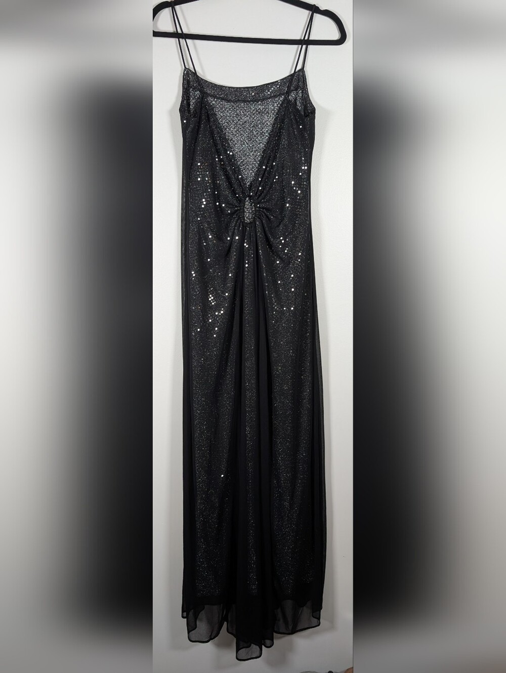 Blondie Nites By Jaslene Black Sequin With Silver Underlay Cowl Neck Maxi Dress - Picture 8 of 9